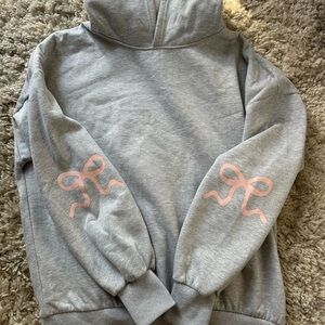 Gray Hoodie with Pink Bow Accents